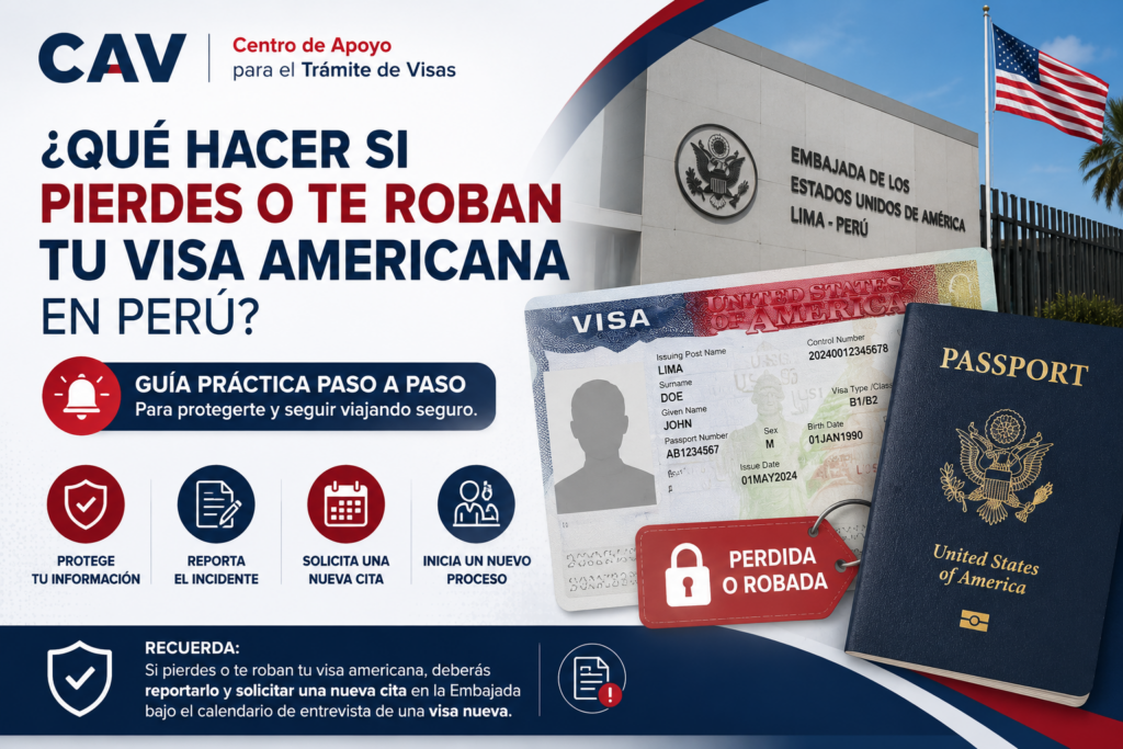 Imagen de visas y pasaporte frente a la embajada de EE. UU. en Perú.